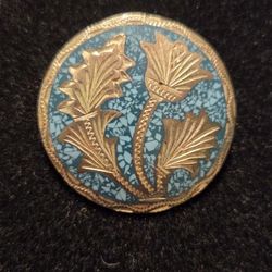 Vintage Sterling Silver And Crushed Turquoise Inlay Brooch/Pendant 
