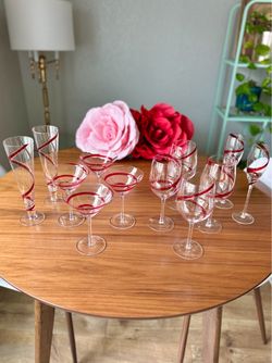 Pls. Read description | Barware 4 piece set | Pier 1 "Swirline" Red Art Glass Collection