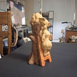2 Pigs W/Ladder In A Tree Smooching, Vintage Mid To Late 20th Century- Too Cute 9"H X 4.5"W Weighs 3.5 LBS