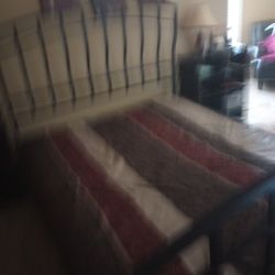 Queen Bed Frame  Black And Black Chair