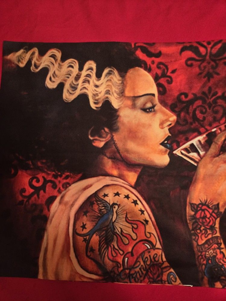 17" By 17" Bride Of Frankenstein Pillow Case
