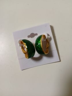 Green enamel gold tone earrings