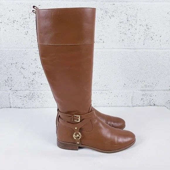 Michael Kors Womens Preston Brown Leather Tall Knee High Riding Boot Size 6.5