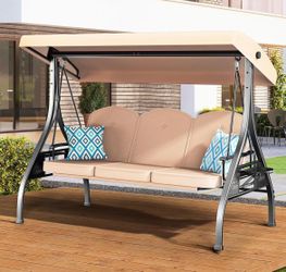 Assembled New 3 Seat Outdoor Porch Patio Swing with Stand 800lbs 2-in-1 Convertible Swing Bed
