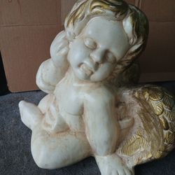 Angel Statue Ceramic Gold And Biege