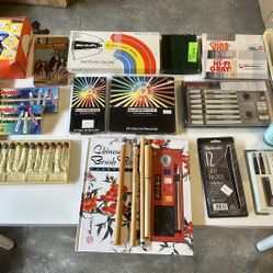 REDUCED Large Lot of Art Supplies: Pastels, Inks, Pencils, Paints, Charcoal, Rapidograph Sets, Etc.