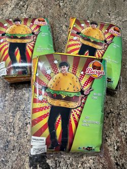 (3) NEW burger costumes Halloween adult size one size fits most hamburger $12 each or $33 for all 3
