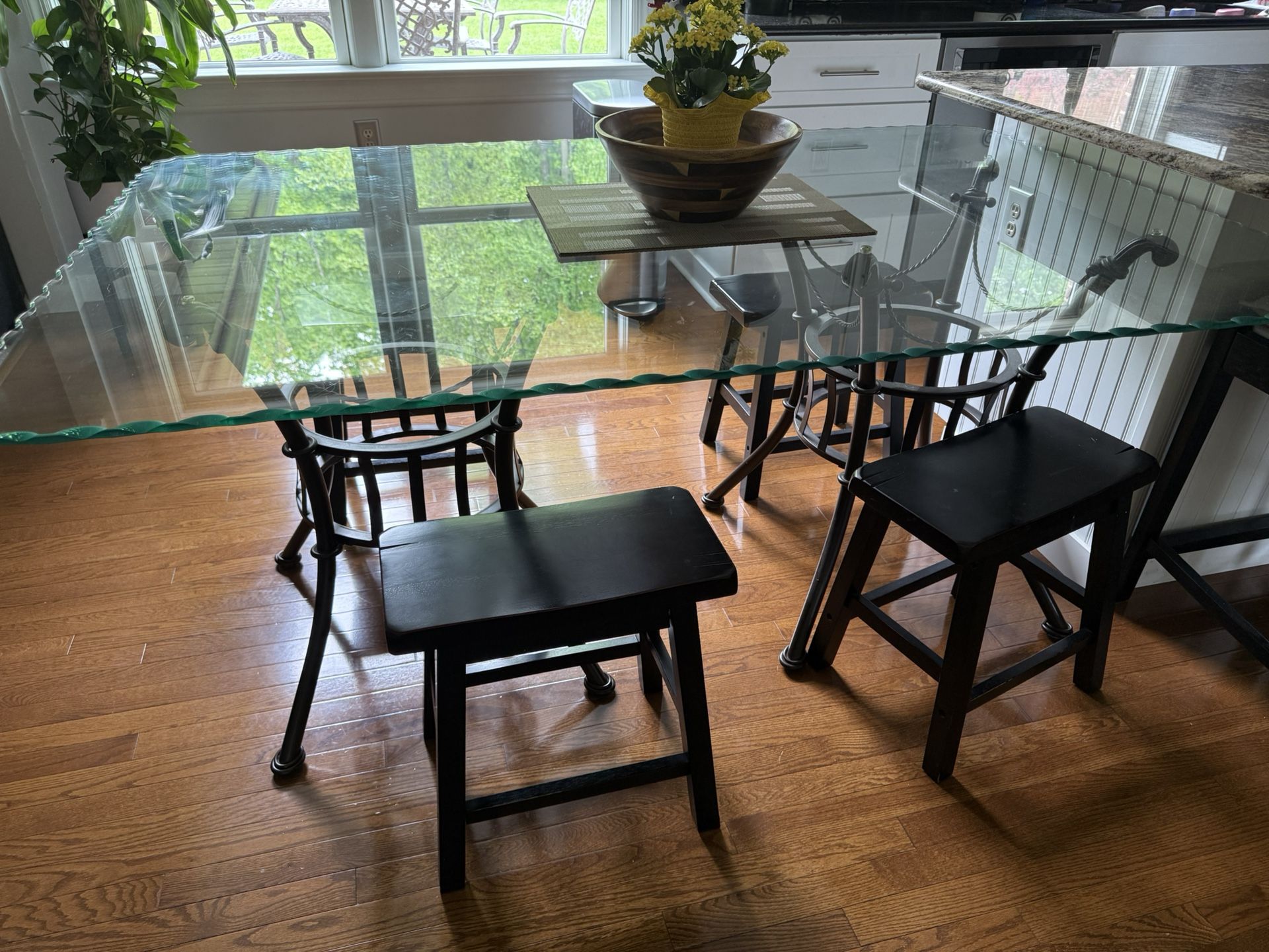 Glass Kitchen Table And Four Stools