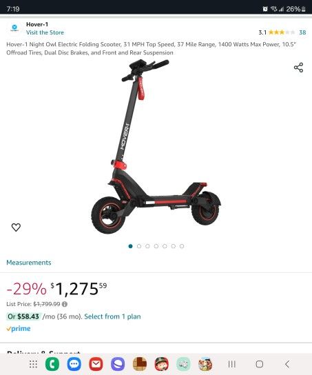 Hover 1 Night Owl Electric Folding Scooter NEW 