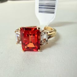 10K Gold, Diamonds & Orange Lab Sapphire