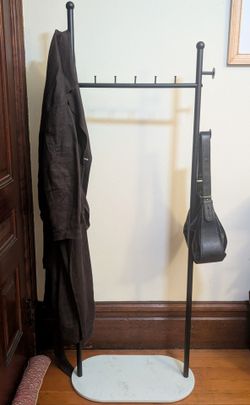 Modern Black Metal Coat Rack with Marble-Look Base