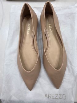 Arezzo Beige Pointed Toe Leather Ballet Flats Size 6