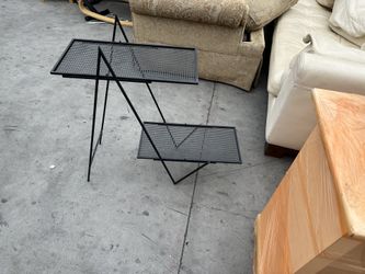 Vintage MCM Black Perforated Metal Shelf Two Tier Mathieu Mategot Style