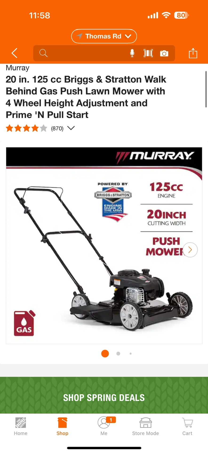 Murray 20 in. 125 cc Briggs & Stratton Walk Behind Gas Push Lawn Mower 4 Wheel Height New Cortadora ) $100