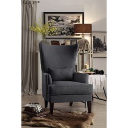 MONTHLY SPECIAL] Avina Charcoal Gray Wingback Accent Chair with Kidney Pillow | 1296