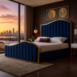 King Bed Frame / Luxury Bed Royal Blue