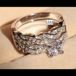 New 18k White Gold Wedding Ring Set 