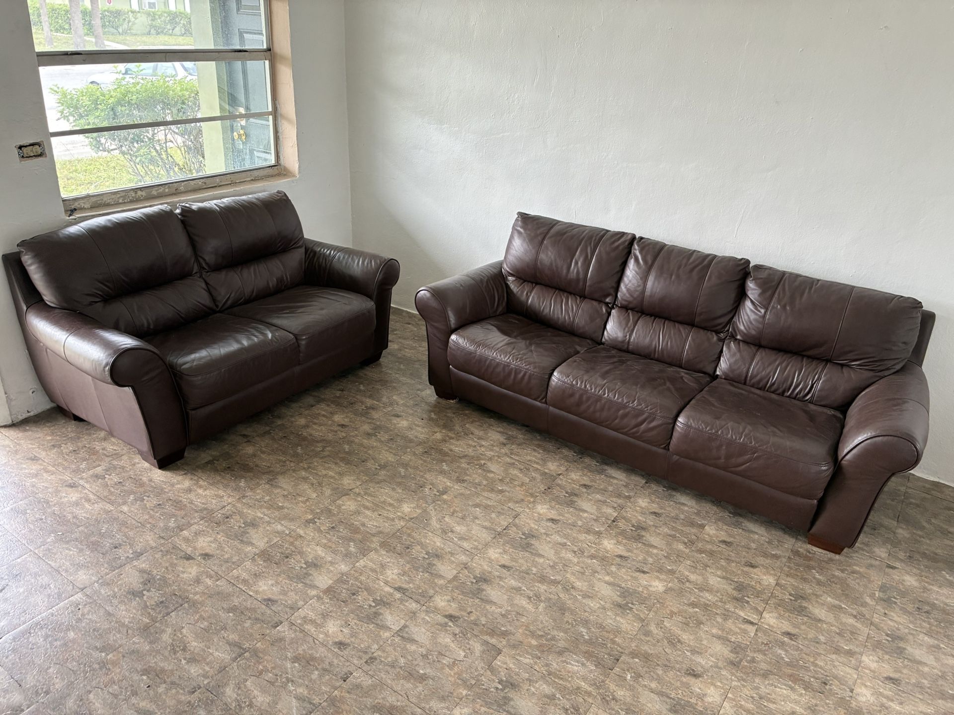 Leather sofa and loveseat