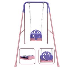 Foldable Toddler Swing Set, Indoor & Outdoor Baby Swing Set for Backyard, Safe and Durable Design, Grow with Your Child (Pink)(D3)