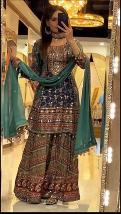 Indian Pakistani Tradition Designer Shalwar Kameez Embroidery Silk Chinnon dress