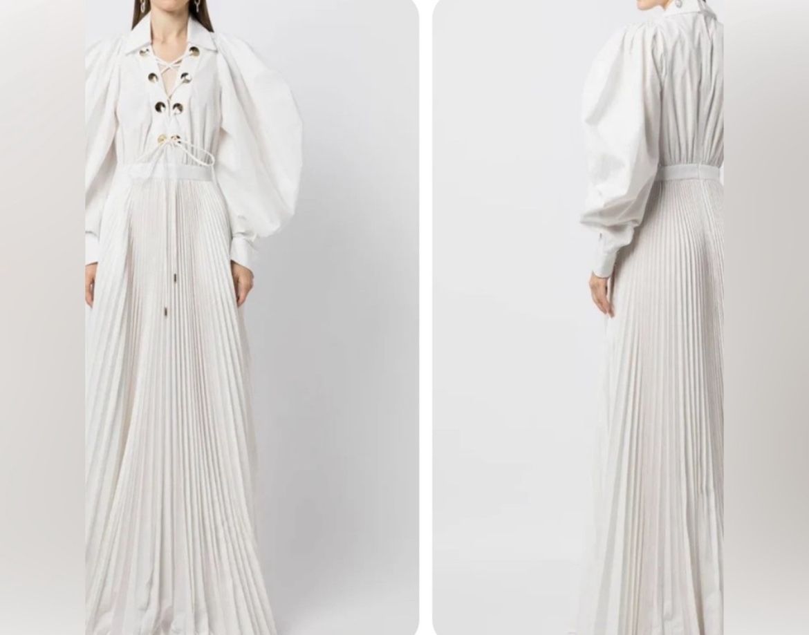 Designer Clothes - Elie Saab Dress Puffed Sleeve White Dress - Designer Wedding Dress