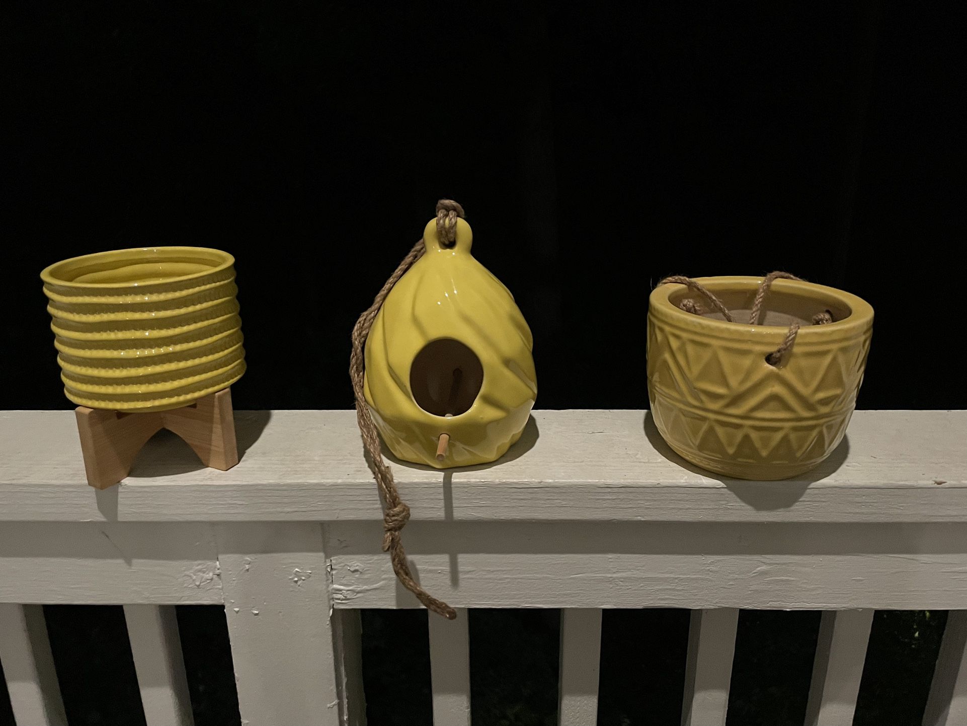 Yellow Collection | Ceramic Planter, Birdhouse And Hanging Planter