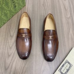 Gucci Brown Leather Shoes New 