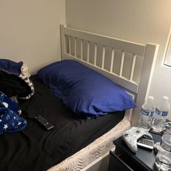 Twin Bed Frame White  With Box Spring 