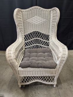 Coastal Style White Wicker Wingback Armchair