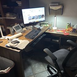 Home Office L Shaped Desk With Two Levels