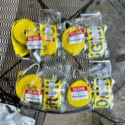 2x 2-packs ULINE H-3340 4" X 27' U-Hook Ratchet Tie Downs New/Unused [$135 per 2-pack,$250 for both]