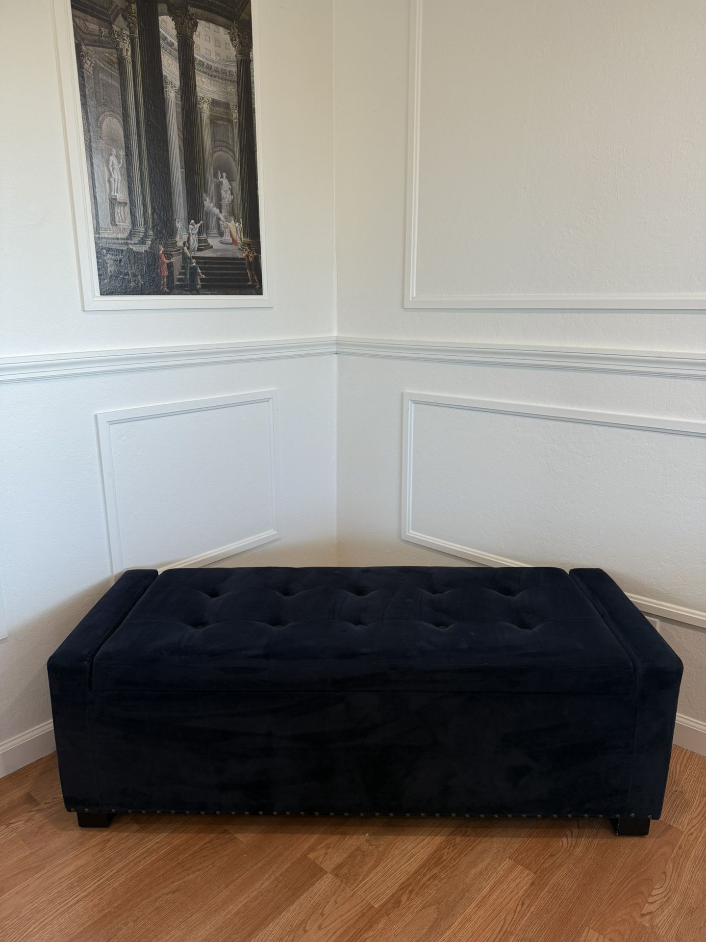 Navy Tufted Storage Bench