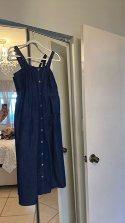 Dark Wash Denim Button-Front Midi Dress