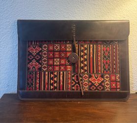 Handmade Full Grain Leather MacBook Pro 13 Sleeve – Aztec Inspired Laptop Case – Unique Handcrafted Leather Portfolio – Fits A4 Documents