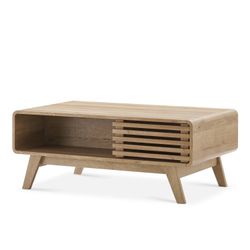 mopio Ensley Coffee Table with Storage, Mid Century Modern, Farmhouse Wood Coffee Table for Living Room Fluted (Oak)