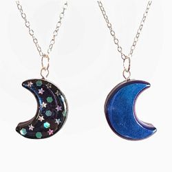 Blue and purple color shift moon pendant on silver 20" inch necklace ooak