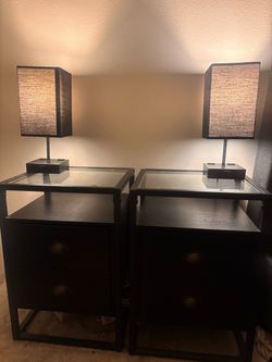 4-Piece Bedroom Set – 2 Black Nightstands + 2 Modern Table Lamps