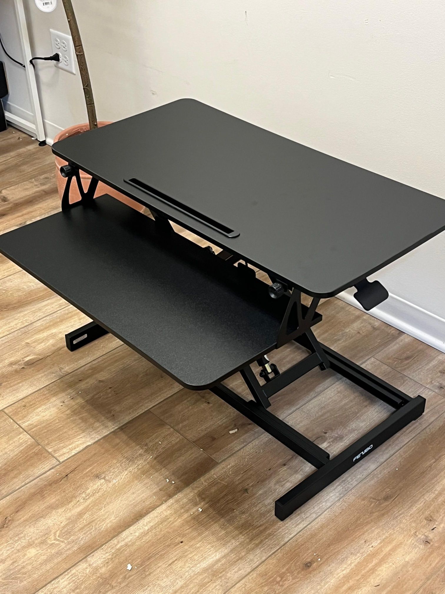 FEZIBO Adjustable Height Standing Desk Converter for Dual Monitor, Black Finish, 32