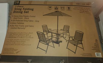 NEW  7 piece patio set Fabric Gray, umbrella and  base for umbrella ** Serious inquiries only** $250