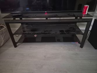 Black Glass and Metal TV Stand