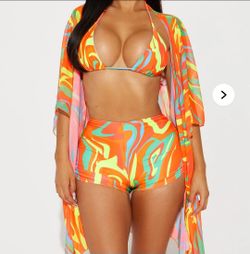 Women's small Kairi Ruched Boyshort & Kimono 3 Piece Bikini Set