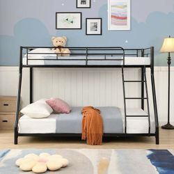 🔥Brand new in Box 🔥Bunk Bed Twin Over Full, Metal Bunk Bed with Ladders, Safety Guard, Noise Free for Small Bedroom(Black)💰130$  🔥🔥🔥Second Locat
