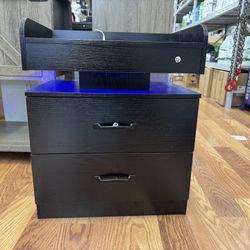 Black Two Drawer Side Table With Power Outlet 