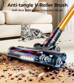 Cordless Vacuum Cleaner 550W/45KPa, 65 Min Runtime Stick Vacuum with Anti-Tangle Brush, Self-Standing, Wall Charging, HEPA Filter for Pet Hair, Carpet