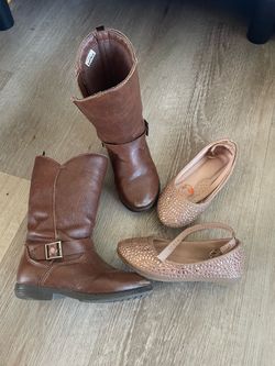 Girls Brown Boots and Rose Gold Flats Bundle