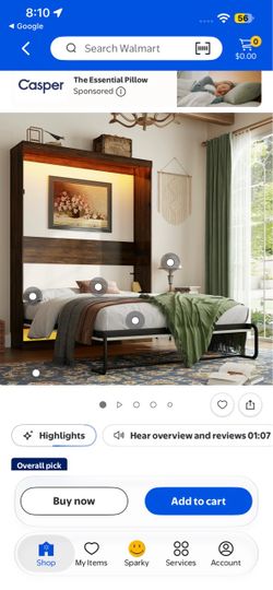 Chvans (3.8) 184 ChVans Queen Size Murphy Wall Bed with 2 LED Lights, Farmhouse Wood Space-Saving Hidden Folding Bed Chest, Multifunctional Storage Ca