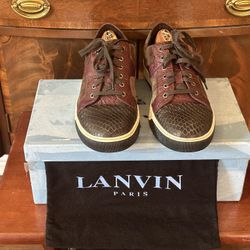 Lanvin Reptile Cap Toe Leather Suede Sneakers 