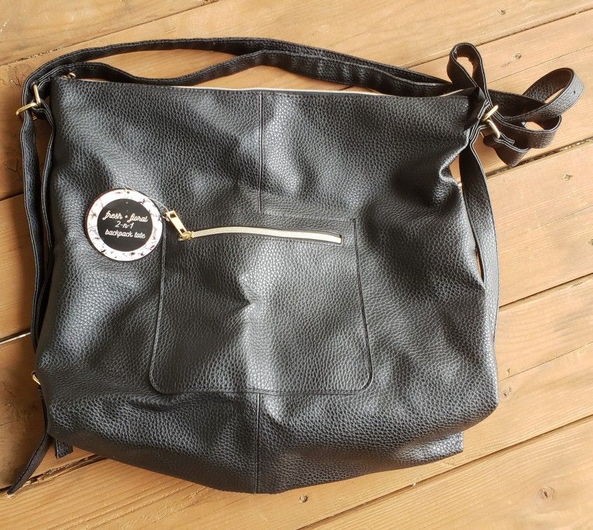 Black Faux Leather Tote Purse Bag