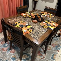 Table With Wine Cabinet And Two High Chairs 
