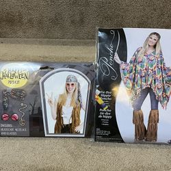 Adult Hippie Tie-Dye Poncho 70s Costume One Size & kit glasses head scarf
